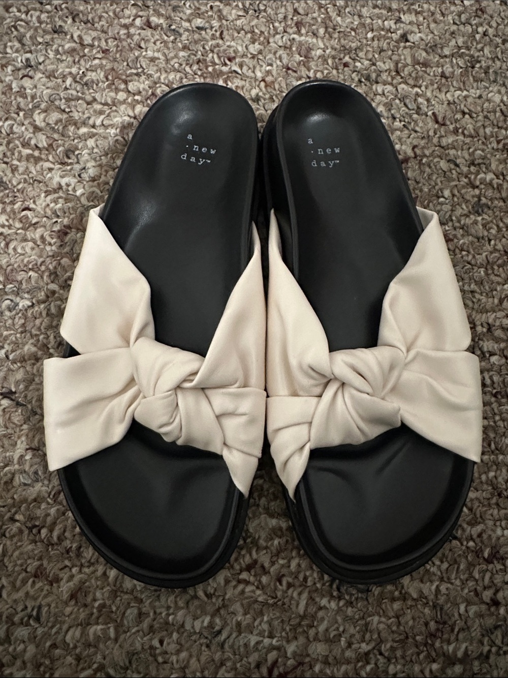 a new day Black Footbed Sandals with Cream Knot Upper